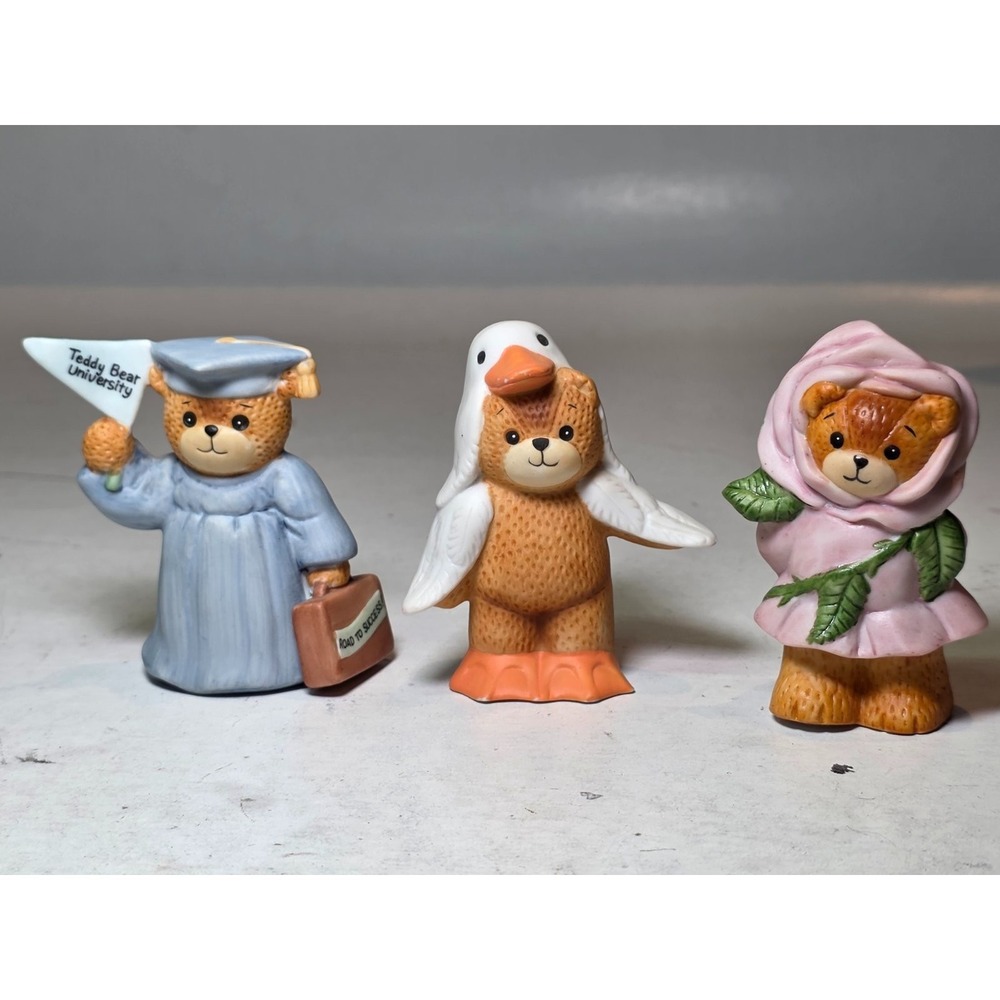 Vintage Enesco Lucy And Me Bears Lot- 3 Porcelain Figurines Rose Graduation Duck